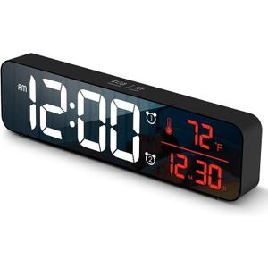 Abovsare Digital Clock for Bedroom, Clocks for Living Room Decor, Desk Table Clock, Alarm Clock Large Display with Date Week Temperature, Automatic Brightness Dimmer, Smart Cool Modern (Red)