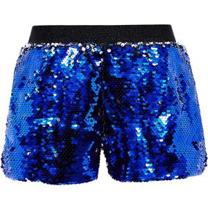 Cilucu Girls Sequin Shorts Flip Sparkly Party Summer Short Pants Kids Halloween Birthday Bottoms (14 Years, Royal Blue to Silver)
