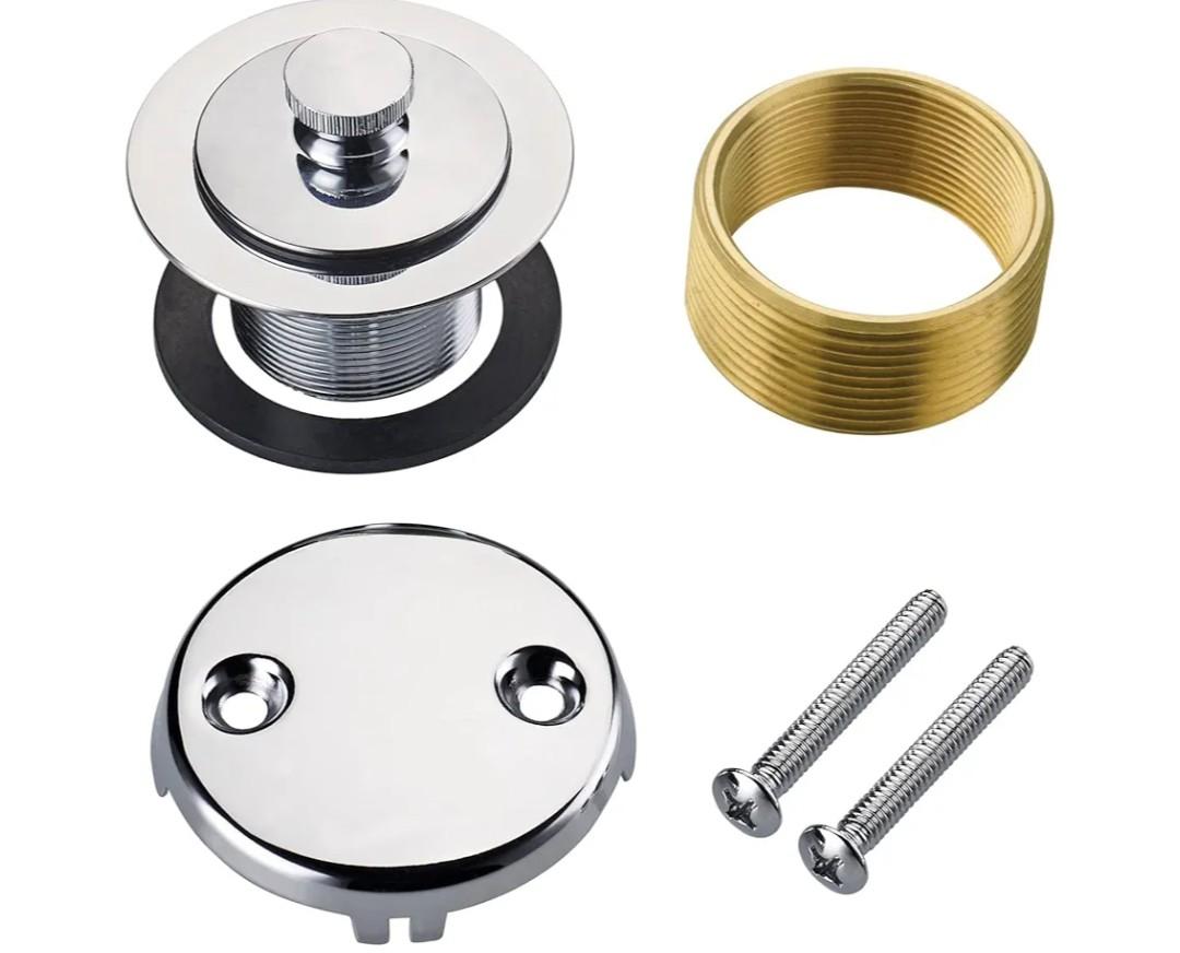 Chrome Polished Bathtub Tub Drain Conversion Kit Assembly, Wellup Lift and Turn Twist Tub Drain Trim Kit with Two-Hole Overflow Faceplate, Chrome Plated