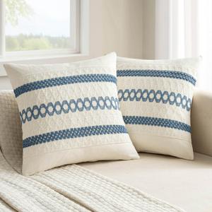 MIULEE Set of 2 Coastal Blue Boho Decorative Pillow Covers 18x18 Inch Farmhouse Rustic Couch Throw Pillows Modern Summer Cotton Cushion Covers Retro Cute Macrame Woven Home Decor for Bed Sofa Chair