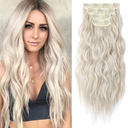 REECHO Hair Extensions, 4PCS Clip in Hair Extensions HE001 Natural Soft Synthetic Hairpieces for Women, Platium Blonde