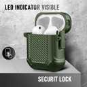 Maxjoy for Airpods Case, Carbon Fiber Secure Lock Clip Full Body Shockproof Hard Shell Protective Case Cover with Keychain for AirPod 1st and 2nd Generation Wireless Charging Case, Green