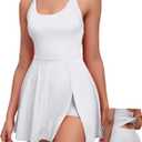 Womens Tennis Workout Dress with Open-Back Waistband Shorts Golf Acitve Side Slit Dresses (X-Small, White&eazy Peazy)