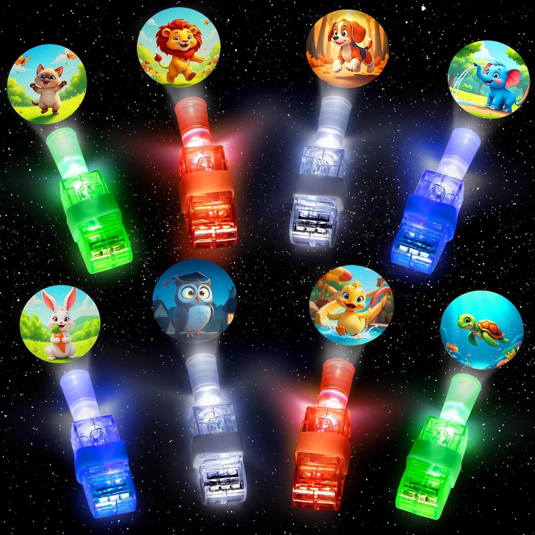 Novelty Place 24 Pcs LED Finger Lights for Kids Party Favors, Cute Animal Projector Light-Up Toys Gifts for Kids, Animal Theme Birthday Party Decorations Supplies, Goodie Bag Fillers, Classroom Prizes