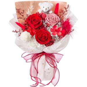Polylove Forever Flower Bouquet Flowers for Delivery Prime Preserved Roses with Bear Gift Box for Wife Women Mother Day Anniversary Birthday (Red)