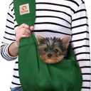 Tomkas Small Dog Cat Sling Carrier Puppy Purse Travel Wrap Soft Crossbody Pet Bag (Emerald Green, M - Zip Pocket & Adjust Strap)