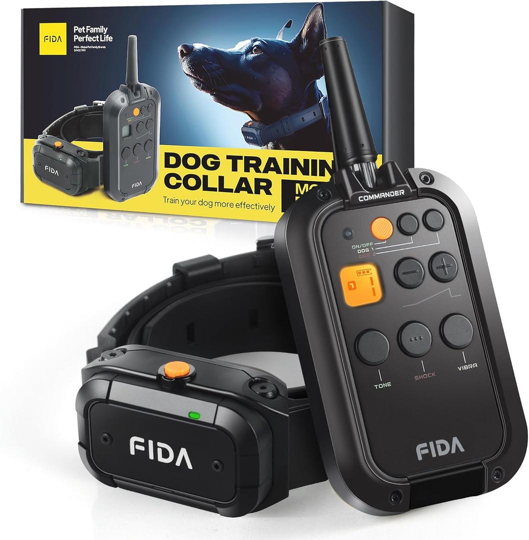 Fida Dog Shock Collar with Remote 3/4 Mile Range E Collar for Dogs Training, IPX7 Waterproof Rechargeable Dog Training Collar for Medium Large Dogs with 3 Modes: Viberation/Beep/Safe Shock(16 Levels) (Black)