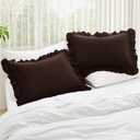 KKJIAF Ruffle Pillow Cases King Size Set of 2, Ruffled Pillow Covers with Envelope Closure, Wrinkle Resistant Ruffled Pillow Shams 20" x 36", Brown