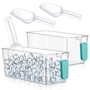Havawish Ice Storage Bin and Flexible Scoop Set Plastic Freezer Bin with Pull Out Handle Storage Bucket Clear for Container with Scoop(Blue,10.83 x 4.92 x 4.33 in,Classic), Blue Pack Of 2