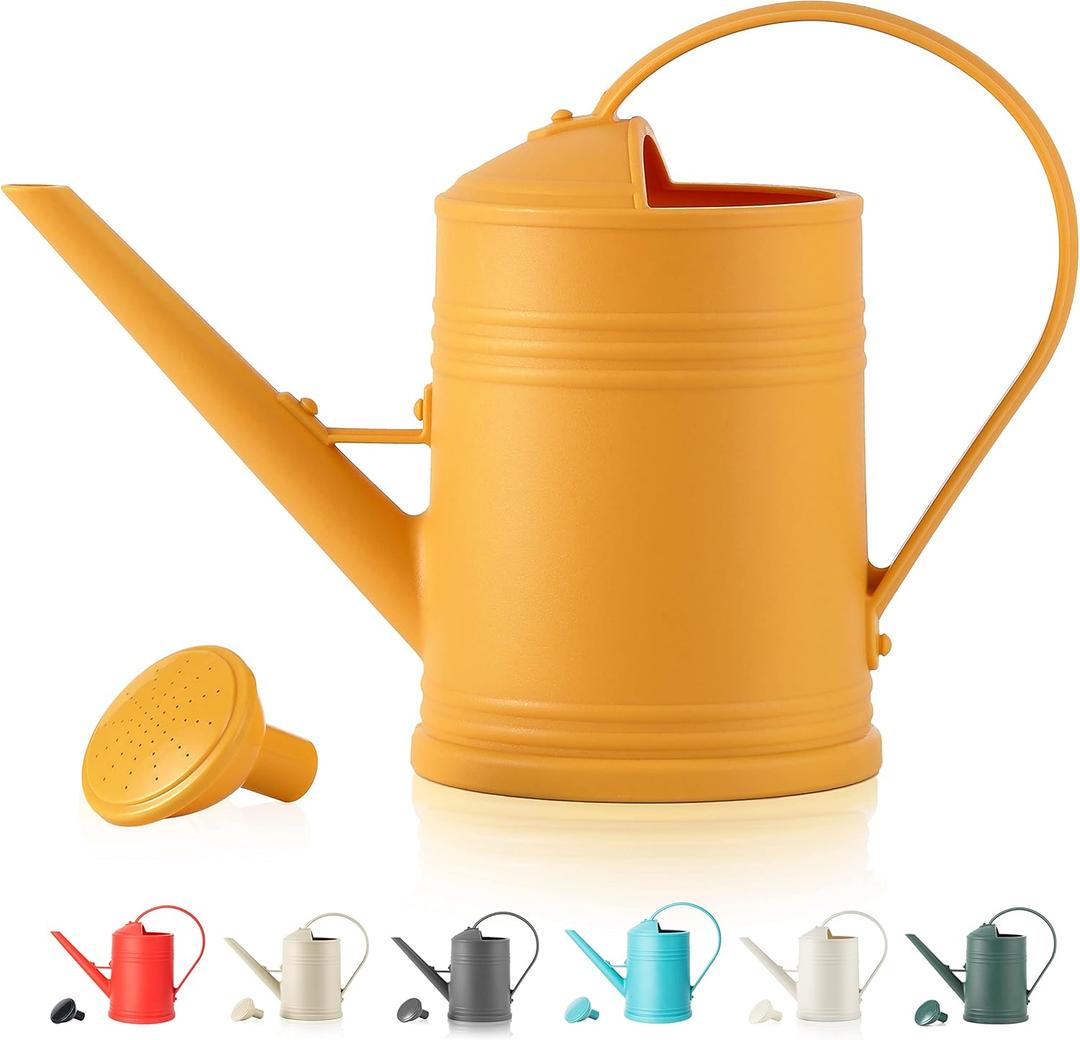 Plastic Indoor Watering Can with Detachable Sprinkler Head - 68oz (1/2 Gallon) for House Plants and Flowers (Yellow)