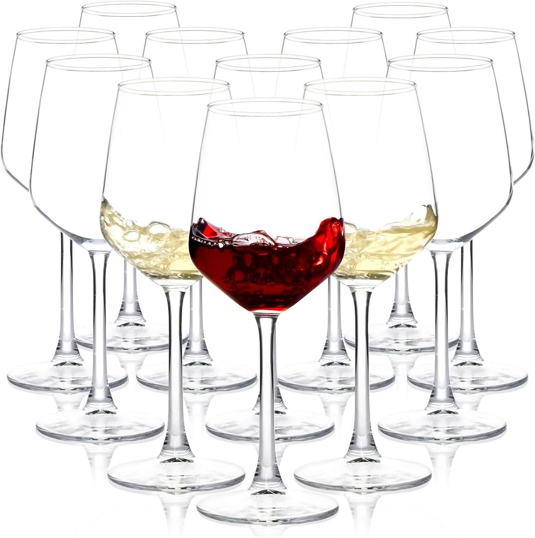 Wine Glasses Set of 12, 12oz Clear Red/White Wine Cup, Long Stem Wine Glasses for Party, Wedding and Home, 12 Count