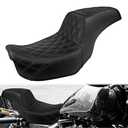 One-Piece Driver Passenger Seat Motorcycle Two-Up Seat Fit for Harley Dyna Super Glide Street Bob Wide Glide Fat Bob Low Rider Switchback 2006-2017 (Black Stitching)