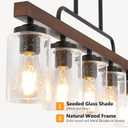 Farmhouse Dining Room Light Fixture, 4-Light Wood Kitchen Island Lighting, Industrial Chandeliers for Dining Room Over Table Black Pendant Light with Seeded Glass Shade for Bar Restaurant, Seeded Glass