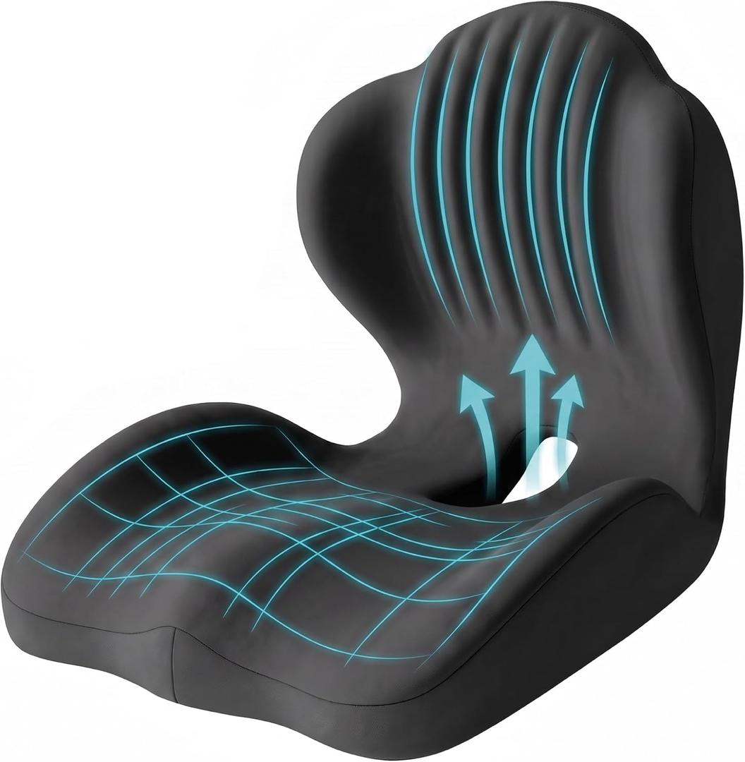Ergonomic Seat Cushion,Lumbar Support for Office Chair, Memory Foam Chair Cushion for Car Seat,Long Sitting Comfort & Posture Support (Black), Large