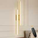 LED Wall Sconce Set of 2 Gold Remote Modern LED Vanity Lights Set of 2 Indoor Wall Light Fixtures for Living Room, Dimmable Wall Sconce for Bedside Bedroom Bathroom, 31.5inch 2 Pack