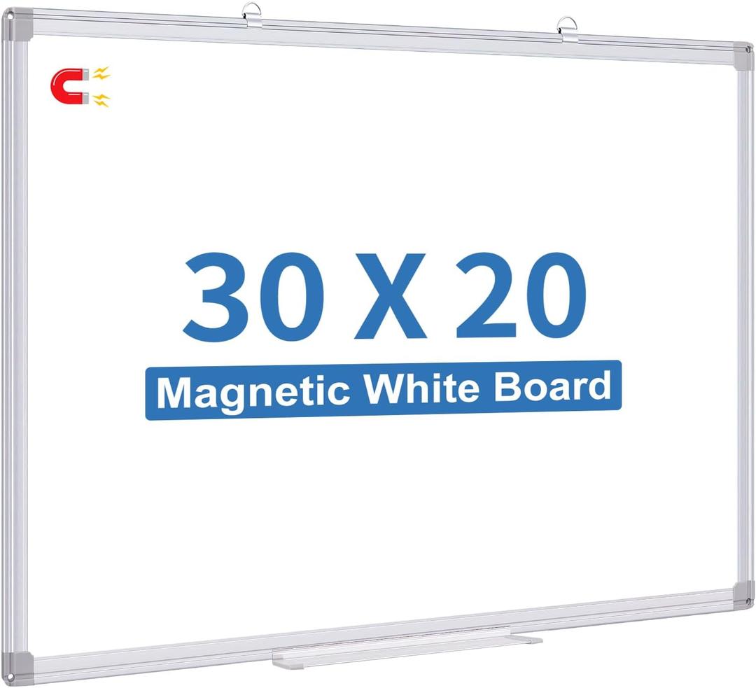Double Sided White Board Dry Erase, 30 x 20 inch Magnetic Dry Erase Board Whiteboard for Wall, Aluminum Frame Wall-Mounted or Hanging Whiteboard Marker Board Writing Board