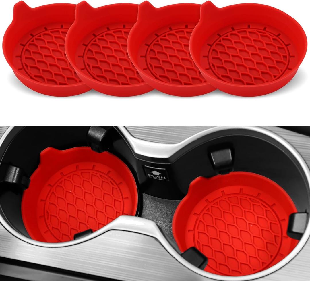 SINGARO Car Cup Holder Coaster, Silicone Cup Holder Insert, Universal Non-Slip Cup Holders, Car Accessories Interior for Women and Man 4 Pack Red