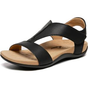 Athlefit Black Orthopedic Sandals for Women Comfortable Orthotic Arch Support Sandals for Summer Beach Size 9.5