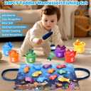Montessori Toys for 1 Year Old - 20PCS Cloth Toddler Fishing Game with Stacking Cups,Baby Color Sorting Toy 12-18 Months One Year Old Birthday Gift,Best Easter Gifts for 1-3 Year Olds (Blue)