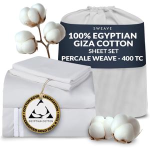 100% Egyptian Cotton Percale Sheets Queen Size - Genuine Luxurious 400 Thread Count - Naturally Crisp, Breathable, Skin-Friendly & Cooling - Softer After Each Wash - Oeko-TEX Certified Giza (Light Grey)