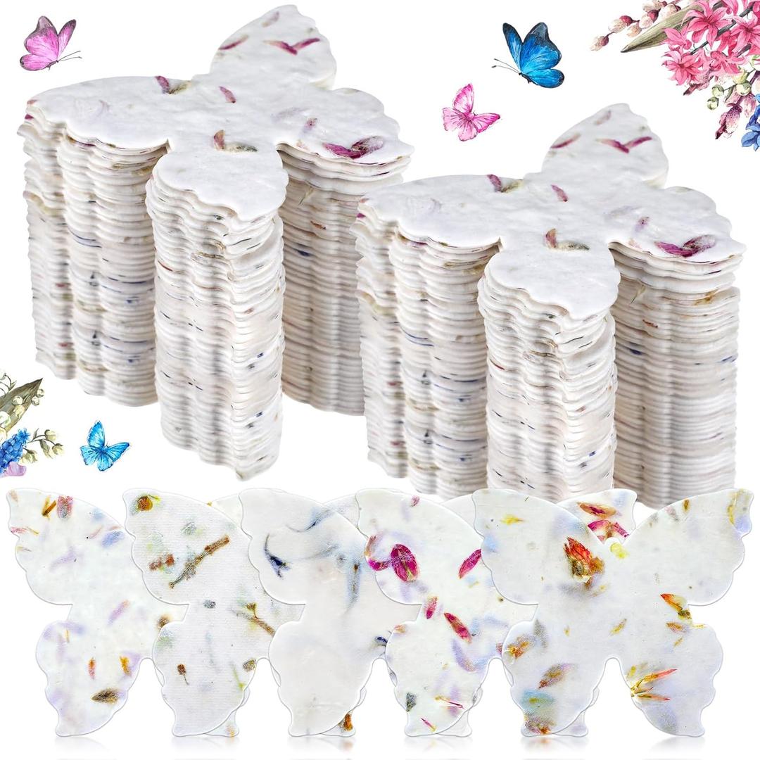 50 Pcs Handmade Seed Paper Plantable Wildflower Seed Paper Recycled Flower Petals Tags Wedding Favors for Guests Craft Gifts Cards for Envelope Birthday Party, 5 Styles (Butterfly Shape)