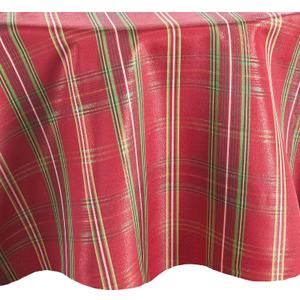 Elrene Home Fashions Shimmering Plaid Holiday Fabric Tablecloth, 60" x 84" Oval, Red