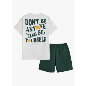 Floerns Men's 2 Piece Tracksuit Slogan Print Tee Shirt Drawstring Waist Shorts Set, M