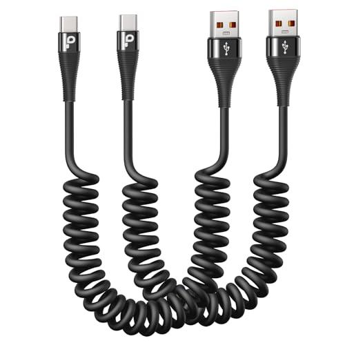 PRAKIE USB C Cable Fast Charging 5FT, Coiled USB A to USB C Cable for Car, Type C Charge Cord USB-C Charging Cable Compatible with iPhone 17/16/15/Samsung Galaxy S20 and More USB C Devices-Black 2Pack