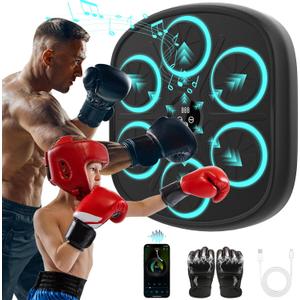 Music Boxing Machine, Wall Mounted Punching Bag with Bluetooth, Boxing Training Workout Equipment with Gloves, Ideal Gift for Kids and Adults, Home, Office and Gym (Black)