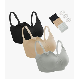 Nursing Bras for Breastfeeding 3 Pack Seamless Maternity Bras Pregnancy Sleep Bralette with Extra Bra Extenders and Clips, Size M