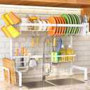 SNTD Over The Sink Dish Drying Rack - Adjustable Dish Rack for Kitchen Counter, Metal (White), Large