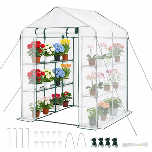 VEVOR Walk-in Greenhouse, 4.6x4.6x6.6 ft Greenhouse for Outdoors with PE Cover, 2 Tiers 8 Shelves, Roll-Up Zipper Door, Walk in Green House, Portable Plant Garden Hot House for Backyard Outside