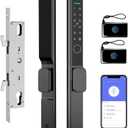 Sliding Glass Door Lock 2085 Ultra-Slim eLinkSmart Waterproof Keyless Mortise Smart Lock with Hook for Door Thickness 22~110mm (0.87"-4.33"), Aluminum Keypad Fingerprint Patio Door Tuya App