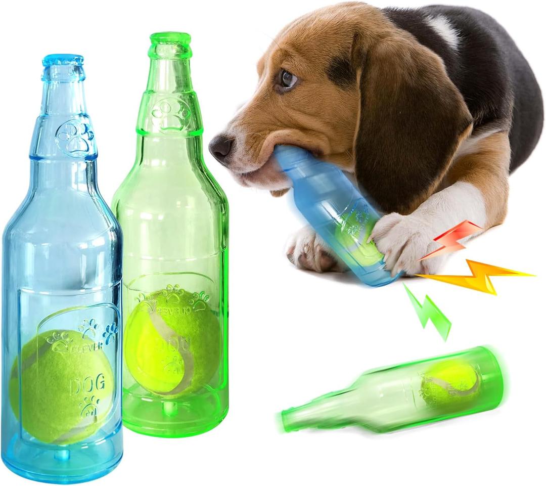Water Bottle Dog Toy with Tennis Ball, 2 PCS Squeaky Puppy Chew Toys for Aggressive Chewers, Interactive Dog Water Toys to Keep Them Busy for Small Medium Dogs (L)