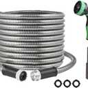 Metal Garden Water Hose Stainless Steel Heavy Duty Flexible Water Pipe with 10 Pattern Spray Nozzle Car Washing Pipe Outdoor Yard Hose (100FT)