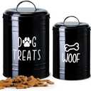 Dog Treat Container Airtight, Dog Treat Jar Set of 2 with Lid - 9x5.5''&7x4'' Metal Dog Cookie Jar for Farmhouse Kitchen Counter, Black Treat Jars for Pets, Treat Storage Container for Dogs, Cats