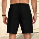 Men's Corduroy Shorts Casual Elastic Drawstring Lightweight Summer Beach Shorts with Pockets (Black, M)