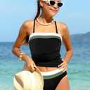 NAPU Girls Swimsuit Color Block Tankini Swimsuit Quick Dry 2 Piece Bathing Suit for Girls 13-1Years Teens Swimwear Summer (Black)