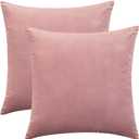 Set of 2 Comfortable Throw Pillow Cover for Bedding, Decorative Accent Cushion Sham Case for Couch Sofa, Soft Solid Velvet with Zipper Hidden - 18"x18", Mauve Pink