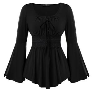 Scarlet Darkness Renaissance Shirt Women Pirate Costume Women Vintage Corset Tops, XL, Black