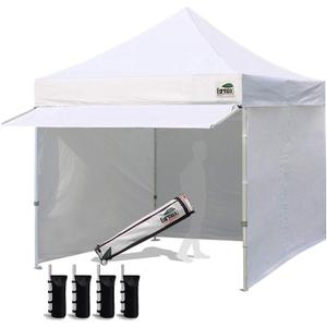 Eurmax USA 10 x 10 Pop up Canopy Commercial Tent Outdoor Party Canopies with 4 Removable Zippered Sidewalls and Roller Bag Bonus 4 Canopy Sand Bags & 24 Squre Ft Extended Awning(White)