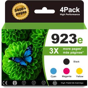 923e 923XL Ink Cartridges Combo Compatible for HP 923 Ink Cartridges Work with HP Printer OfficeJet Pro 8135e 8120 8124e 8125e 8130e 8132e 8139e 8138e 8122 8134 Printer Black C/M/Y(4 Pack)