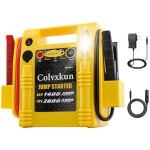 12V/24V Jump Starter,2800/1400 Peak Amp,Battery Jump Starter for Truck Car Tractor Excavator,Pure Copper Jumper Cables,Jump Box Includes Dual USB and DC Ports Power,LED Work Light