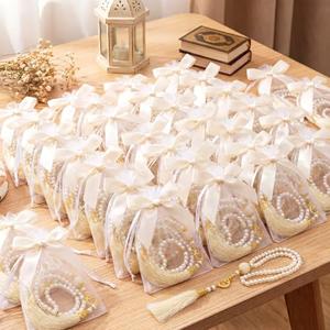 Cunno 24 Sets Muslim Prayer Beads Islamic Eid Gifts with Bows, Bags Tasbeeh Islamic Prayer Beads Bulk Party Favors Muslim Festival Rosary Religious Jewelry Favors for Ramadan Hajj Wedding