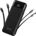 Portable Charger with Built in Cables, Portable Charger with Cords Wires Slim 10000mAh Travel Essentials Battery Pack 6 Outputs 3A High Speed Power Bank for iPhone Samsung Pixel LG Moto iPad (Dark)
