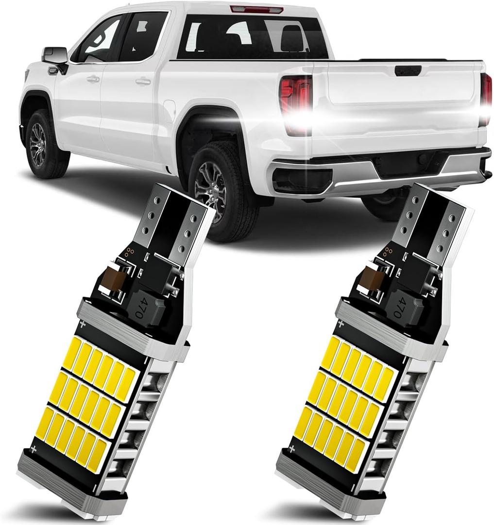2PCS Sierra LED Reverse Lights Fits for 2014-2026 GMC Sierra 1500 2500 3500 HD, 6500K White Super Bright Back up Lights Replacement, 2835 45-SMD Chipsets Error Free