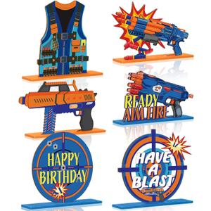 6 Pieces Dart Battle Party Decorations Dart Battle Wooden Table Centerpieces Birthday Party Table Toppers Double Decorations Blaster Theme Supplies (War, Fresh Color)