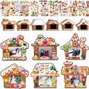 CIEOVO 24 Pack Christmas Picture Frame Ornaments, Xmas Craft Gingerbread Candy Photo Frame Hanging Ornaments and Christmas Stickers for Tree Craft Holiday Art Home Class Party Decorations