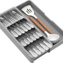 Kitchen Utensil Drawer Organizer, Expandable Silverware Organizer, BPA Free Small Cutlery Holder, Grey