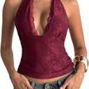 Milumia Women's Floral Lace Deep V Neck Halter Top Sexy Tie Backless Going Out Tank Tops, Small